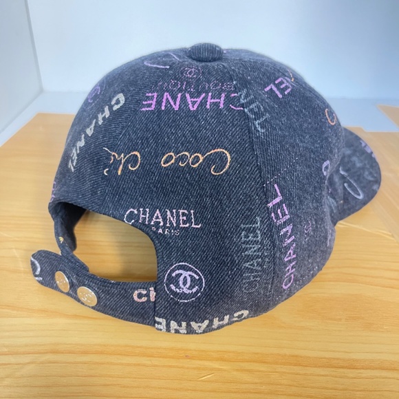 Chanel 22P Black Denim x Pink CC Logo All Over Baseball Cap - Picture 2 of 9
